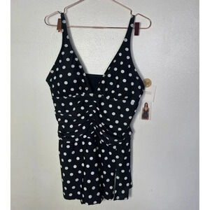 Company Ellen Tracy Womens Swimsuit Top Black Polka Dot Sz 18